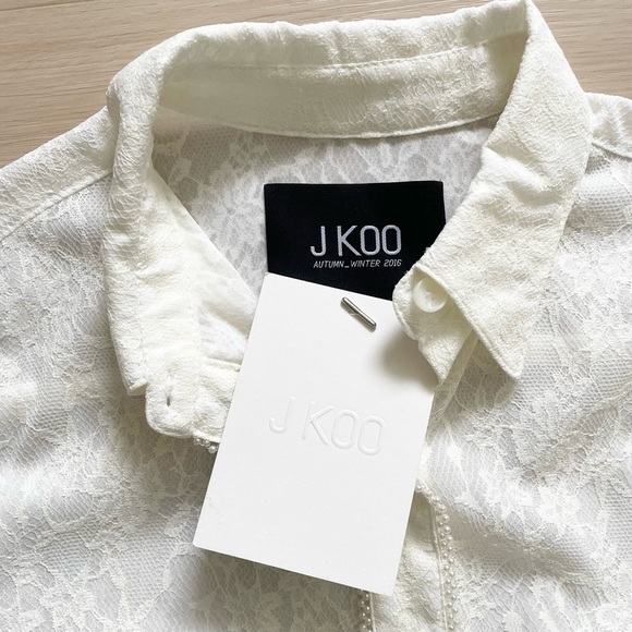 J KOO designer lace bell sleeve button up shirt blouse xs - Picture 4 of 8